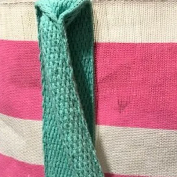 Mud Pie Initial C Cabana Stripe Pink Aqua Periwinkle Canvas Tote - Picture 8 of 10